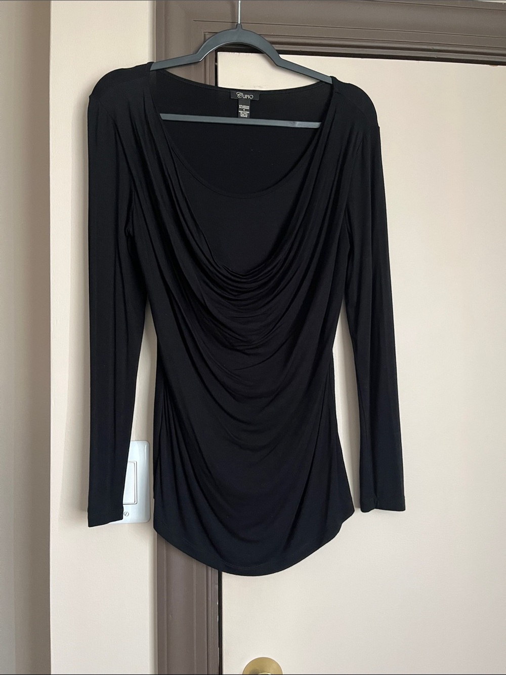 Cupio Black Draped Cowl Long Sleeve Top